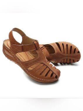 Lostis Women's Casual Brown Leather Slingback Sandals Shoes